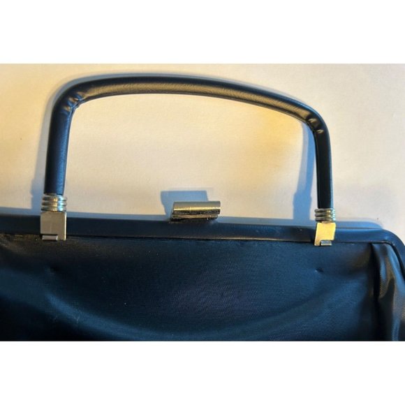 Vintage 1950's Black Leather Clutch Purse Retro Convertible Handle - Picture 6 of 9